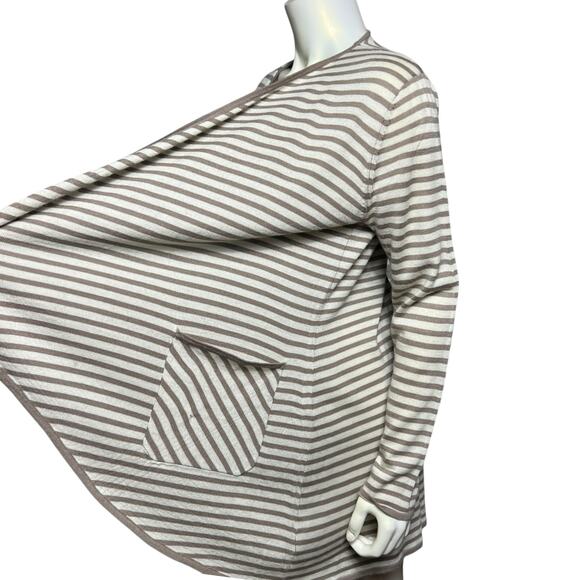 For Cynthia Long Cardigan Tan Stripe Open Front Lightweight Sweater Size L - Picture 8 of 9